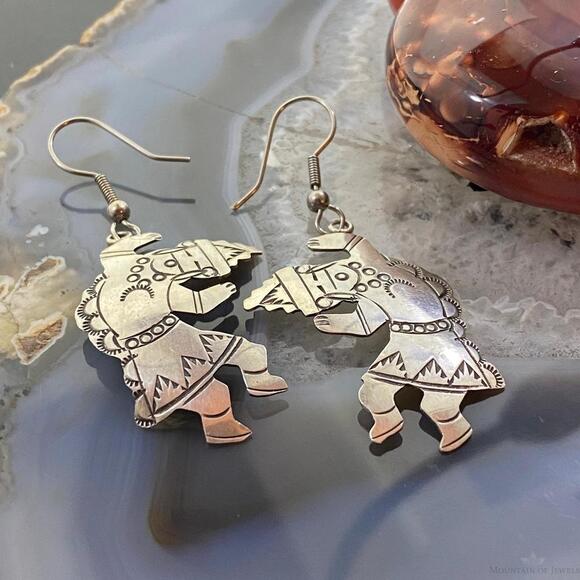 Vintage Signed Native American Sterling Silver Dancer Dangle Earrings For Women - Picture 6 of 10